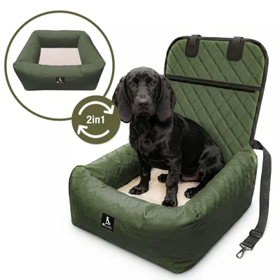 Produktbild von BLUZELLE Hunde Autositz Auto Hundesitz, 2-in-1 Hundebett Hundekorb für Kleine Hunde & Mittlere Hunde, Waschbarer Bezug Abnehmbar Wasserfest Gepolstert Oliv Grün