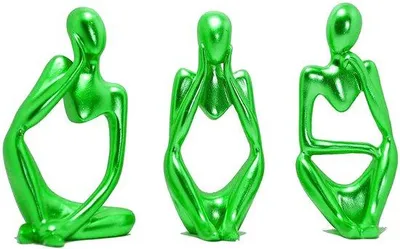 Zdjęcie produktu dla 3 sztuki rzeźb Thinker – nowoczesna dekoracja do salonu, rzeźba do salonu, figurka na półkę z książkami, dekoracja stołowa, dekoracja biurowa, nowoczesna rzeźba do mieszkania, figurki w stylu industrialnym (zielone)