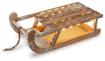 Weihnachtsschlitten aus Holz, 50 cm, mit 50 warmweißen Micro-LEDs