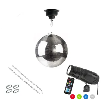 Spiegelkugel Komplettset 30cm mit Motor, 9W LED Pinspot (RGB) und Montagematerial PROFI