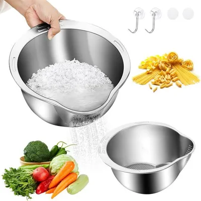 Image de TRANKIELO® - Passoire multifonctionnelle en acier inoxydable - Lot de 2 - Lavable au lave-vaisselle - Pour les pâtes, les légumes et les fruits