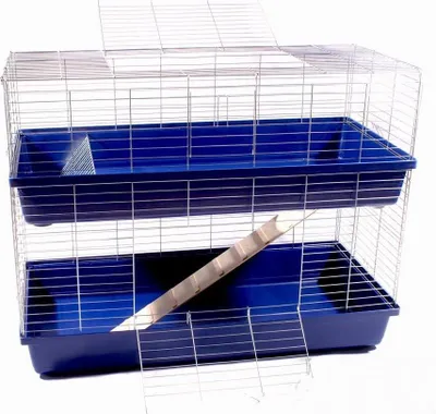 Produktbild von XXL 1,20 m doppel blau Hasenkäfig Meerschweinchenkäfig Kaninchenkäfig Kaninchen- und Meerschweinchenheim