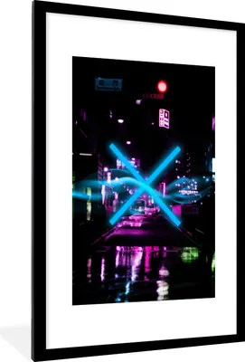 Produktbild von MuchoWow® Gerahmtes Poster Spiel - Neon - Spielen - Abstrakt 60x90 cm - Poster mit Schwarzem Bilderrahmen Wandposter Rahmen Foto Bilder - Dekoration - Wandposter Wohnzimmer - Hochwertig