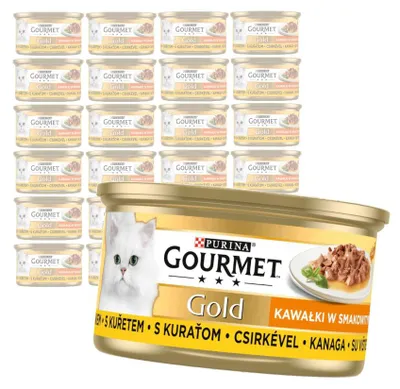 Produktbild von Purina Gourmet Gold mit Huhn, 24 x 85 g Nassfutter für Katzen, Stückchen in Soße