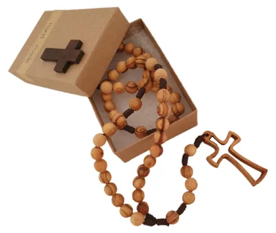 Olivenholz-Rosenkranz aus Jerusalem, 59 Perlen, 8 mm, mit Kruzifix