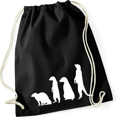 Produktbild von Huuraa Turnbeutel Erdmännchen Silhouette 12 Liter Black Baumwolle Rucksack Geschenkidee