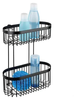 Zdjęcie produktu dla Półka ścienna łazienkowa - 2 koszyki - Czarny - Do łazienki i toalety