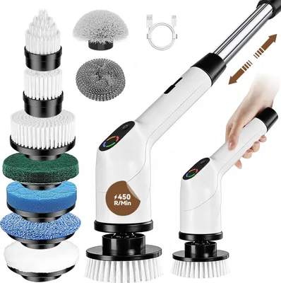 Produktbild von Elektrische Reinigungsbürste - Kabelloser Electric Spin Scrubber mit 3 Stufen & Mehreren Bürsten für Bad, Küche, Auto & Fliesen