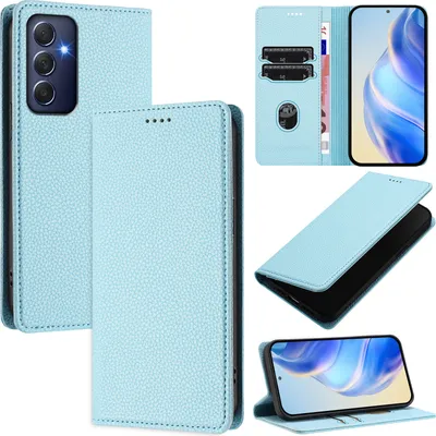 Produktbild von Litchi Leder Handyhülle für Samsung Galaxy M54/F54 5G Wallet Kartenfächer Standfunktion Hülle Hellblau