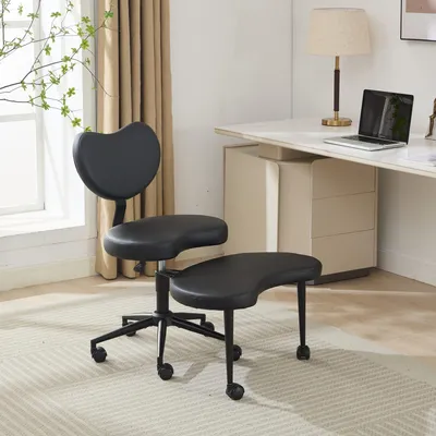 Produktbild von Meditation Chair Plus, Cross Legged Chair with Wheels, ADHD Chair, Criss Cross Desk Chair with Lumbar Support and Adjustable Stool, Flexible Design for Fidgety Sitters, Black PU,DE1887BK