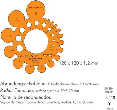 Produktbild von Standardgraph Abrundungsschablone Oberflächenzeichnen, R0,5-20 mm