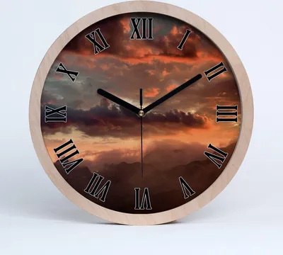 Produktbild von Holzuhr 30fi cm wanduhr - schwarze Spitzen - Sonnenuntergang Berge