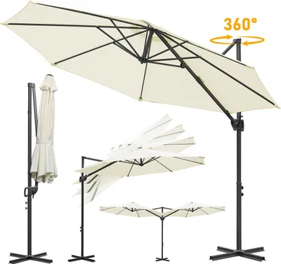 Immagine prodotto di Ombrellone Izrielar Ombrellone a braccio laterale 3x3 m Beige, rotazione a 360° e inclinazione 0-60°, protezione solare UV50+, idrorepellente, manovella, per giardino, terrazza, balcone
