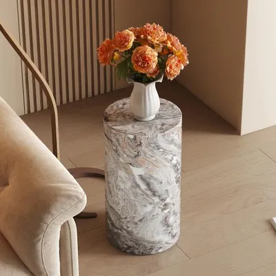 Produktbild von Runder Couchtisch in Marmoroptik; einsetzbar als kleiner Couchtisch, Beistelltisch, Sofatisch oder Teetisch.