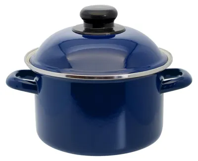 Produktbild von ELO Royalblau Kochtopf Ø 16 cm  Hochwertige Emaille in Blaubeercrumble, Ideal für Alle Herdarten, 2-teilig, Backofen- & Spülmaschinengeeignet