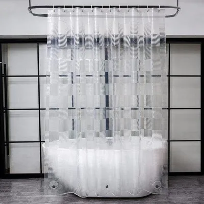 Produktbild von Famanu Duschvorhang Transparent Wasserabweisend mit Geometrischem 3D-Muster - 180 x 180 cm, 3 Starke Magnete, Anti-Schimmel, Inklusive Haken