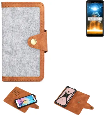 Produktbild von K-S-Trade Handyhülle kompatibel mit Blackview BV6300 Pro Schutzhülle Filz-Hülle Kunst-Leder hellgrau braun (1x)