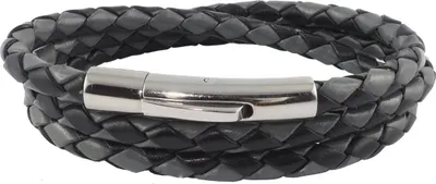 Produktbild von Lederkette Lederband Herren Halskette Schwarz Grau 17-100 cm lang geflochten, Länge:65 cm, Breite:6 mm, Verschlussart:Hebeldruckverschluss Silber