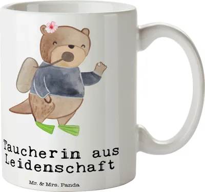 Produktbild von Mr. & Mrs. Panda Tasse Taucherin Leidenschaft - Weiß - Geschenk, Kaffeetasse, Becher, Kaffeepott, Kaffeebecher, Teetasse