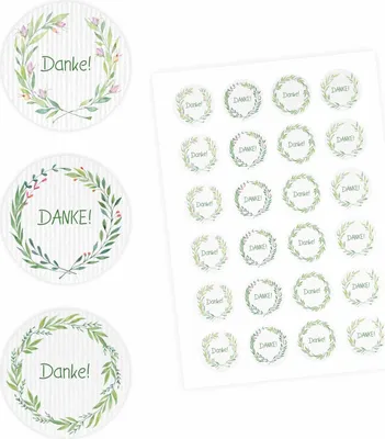 Produktbild von 24 Danke Aufkleber - Floral Aquarell grün - rund 4 cm Ø - Dankeaufkleber Sticker Hochzeit Gastgeschenk