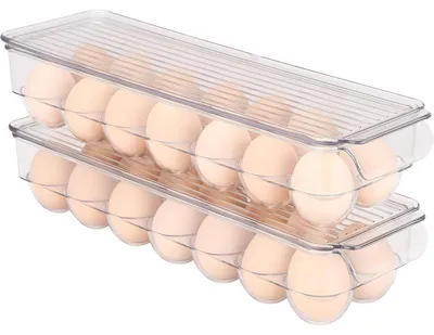 Produktbild von Eierhalter Kühlschrank 2 Stück, Transparente Eierbox mit Einsatz, Kunststoff Eier Aufbewahrungsbox für Kühlschrank bis 28 Eier
