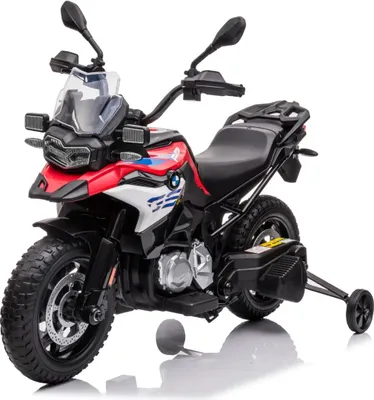 Image de Moto électrique BMW F850 GS pour enfants 12 V (3 à 6 ans) – Sous licence officielle, avec roues d'appui, pneus en EVA et lecteur MP3 – Moto pour enfants – Rouge
