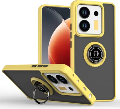 Immagine prodotto di Custodia per Xiaomi Poco M7 Pro 5G opaca traslucida in TPU con supporto ad anello e supporto Giallo