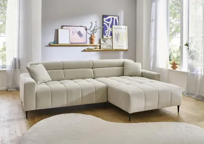 Produktbild von Wohnlandschaft >Stanislaw< elektr. Sitztiefenverstellung, Cord taupe - 256x100x180cm (BxHxT)
