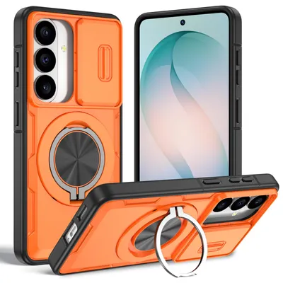 Produktbild von Magnetische Hülle für Samsung Galaxy S26, Militär Stoßfest Handyhülle mit Kameraschutz und Ringhalter Ständer Orange