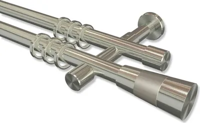 Produktbild von Interdeco Gardinenstange, Vorhangstange Edelstahl-Optik Modell Prestige Tanara, 20 mm Ø 2-läufig, 600 cm (geteilt)