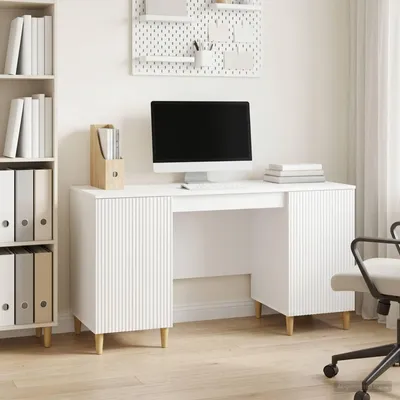 Zdjęcie produktu dla Biurko vidaXL, białe, z połyskiem, 142,5 x 50 x 75 cm, z materiału drewnopochodnego