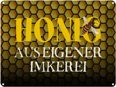Produktbild von vianmo Blechschild 30x40 cm Honig aus eigener Imkerei Biene Hofladen Marktstand Laden Werbeschild