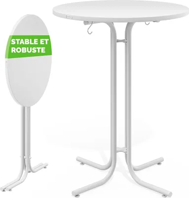 Image de CASARIA® Table de bar blanche ronde Ø70 cm pliable haute de 110 cm plateau de table en MDF mange debout table d‘appoint