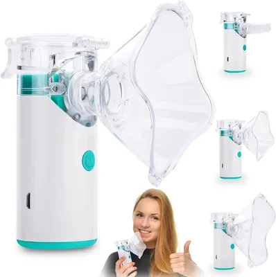 Produktbild von Inhalator, wiederaufladbarer Inhalator für Erwachsene, Vernebler, Kinder, elektrischer Inhalator, Ultraschall-Inhalator, zwei Masken und ein Mundstück