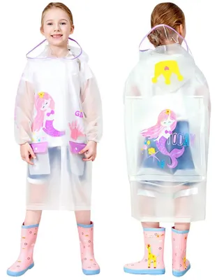 Produktbild von Omgoods – Wasserdichter Regenponcho für Kinder – Mit Rucksackabdeckung – Für Kinder im Alter von 5 bis 14 Jahren