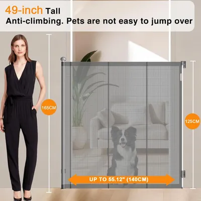 Imagen del producto de Barrera de seguridad para bebés, extensible, extra alta (125 cm), con una anchura máxima de 140 cm, silenciosa, ideal para escaleras
