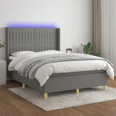 Produktbild von Boxspringbett mit Matratze & LED Dunkelgrau 140x200 cm Stoff