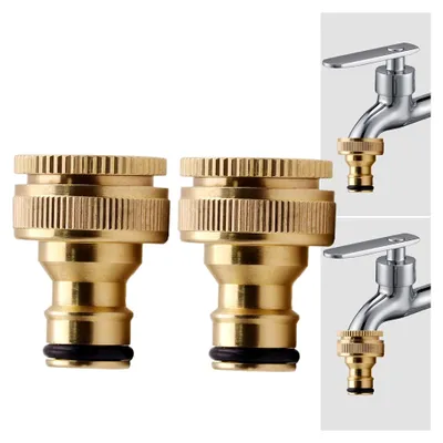 Produktbild von Messing Hahnanschlussstück für 1/2" & 3/4" Wasserhähne, 2-in-1 Gartenschlauchanschluss für Garten/Waschmaschine