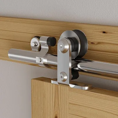 Produktbild von Schiebetürbeschlag Edelstahl 244cm Schiebetüren Schiebetürsystem Komplettset Laufschiene Rollen Set für 1 Holztür 122cm Breit, T Form