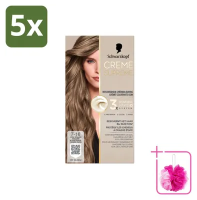 Productafbeelding van 5 x Schwarzkopf Creme Supreme 7-16 Permanente Haarkleuring - Koel donker asblond - 245g - Voordeelpakket - 5 stuks