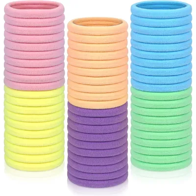 Zdjęcie produktu dla Gumki do włosów damskie i dziewczęce, 60 sztuk, kolorowe, bawełniane, bez metalu, 4 cm, 6 kolorów