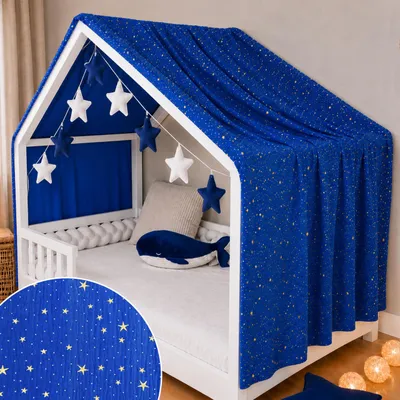 Productafbeelding van Bedhemel 90x190 of 90x200 cm, 100% katoen, marineblauw, voor kinderkamer