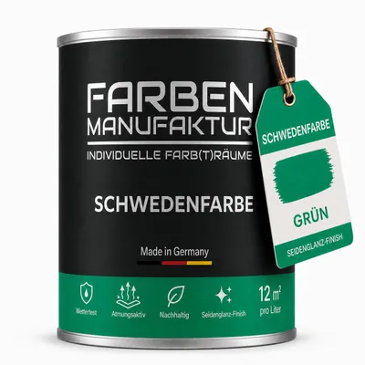 Produktbild von Schwedenfarbe Holzfarbe Holzlack Wetterschutzfarbe deckend 1l - Grün