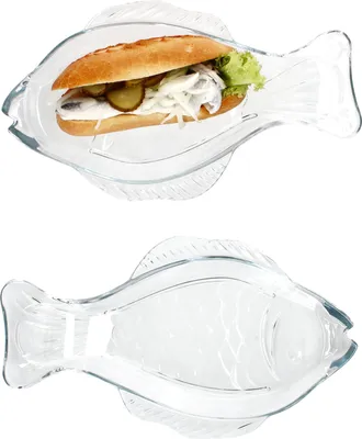 Produktbild von 2x Fischplatte OSLO Gr. M LxB 29x16cm Glas Fisch-Relief Servier-Teller Garnelen