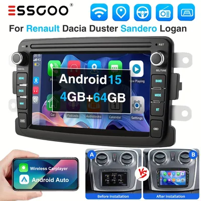 Immagine prodotto di Autoradio multimediale Android – Schermo touchscreen da 7 pollici – Navigazione – CarPlay wireless – CANbus – Compatibile con Renault e Dacia