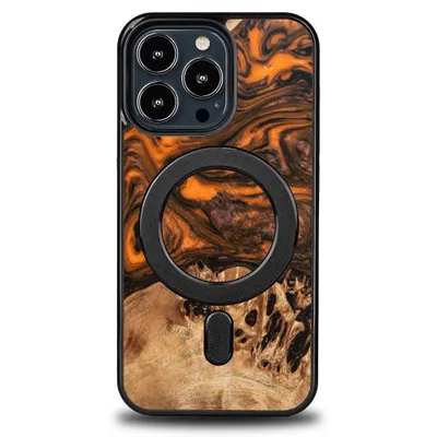 Image de Étui En Bois Et Résine Pour Iphone 13 Pro Magsafe Bewood Unique Orange - Orange Et Noir