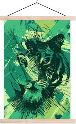 Produktbild von MuchoWow® Textilposter Tiger - Abstrakt - Grün 40x60 cm mit holzfarbenen Rahmen - Poster