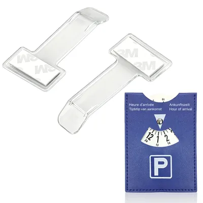 Productafbeelding van Parkeerschijf met 2 Tickethouders - Kunstleer 10x13 cm - Blauw