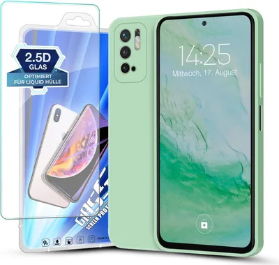 Produktbild von Hülle für Xiaomi Redmi Note 10 5G mit 9H Displayglas Displayschutz Plus Case Cover Bumper Silikon Softgrip Schutzhülle Farbe: Türkis