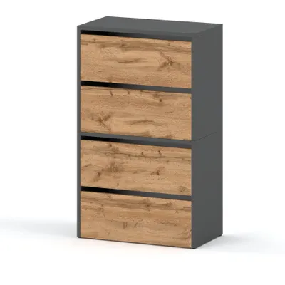 Produktbild von STIV Möbel | Schuhschrank 2-teilig mit Klappen | Grau Matt / Eiche Wotan | 60x36x100 cm | modular erweiterbar | modern & funktional